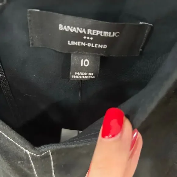 Banana Republic Linen Blend Black V- Neck Sheath Dress Above Knee Women’s 10 - Picture 9 of 9